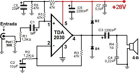 Amplificador de audio con TDA2030, TDA2040 y TDA2050